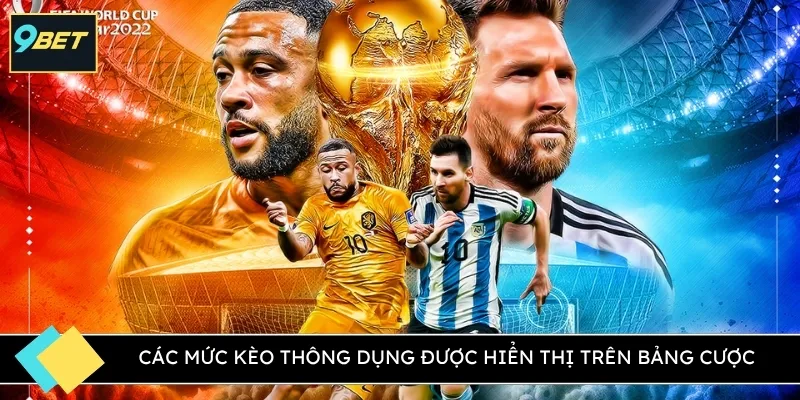 Các mức kèo thông dụng được hiển thị trên bảng cược